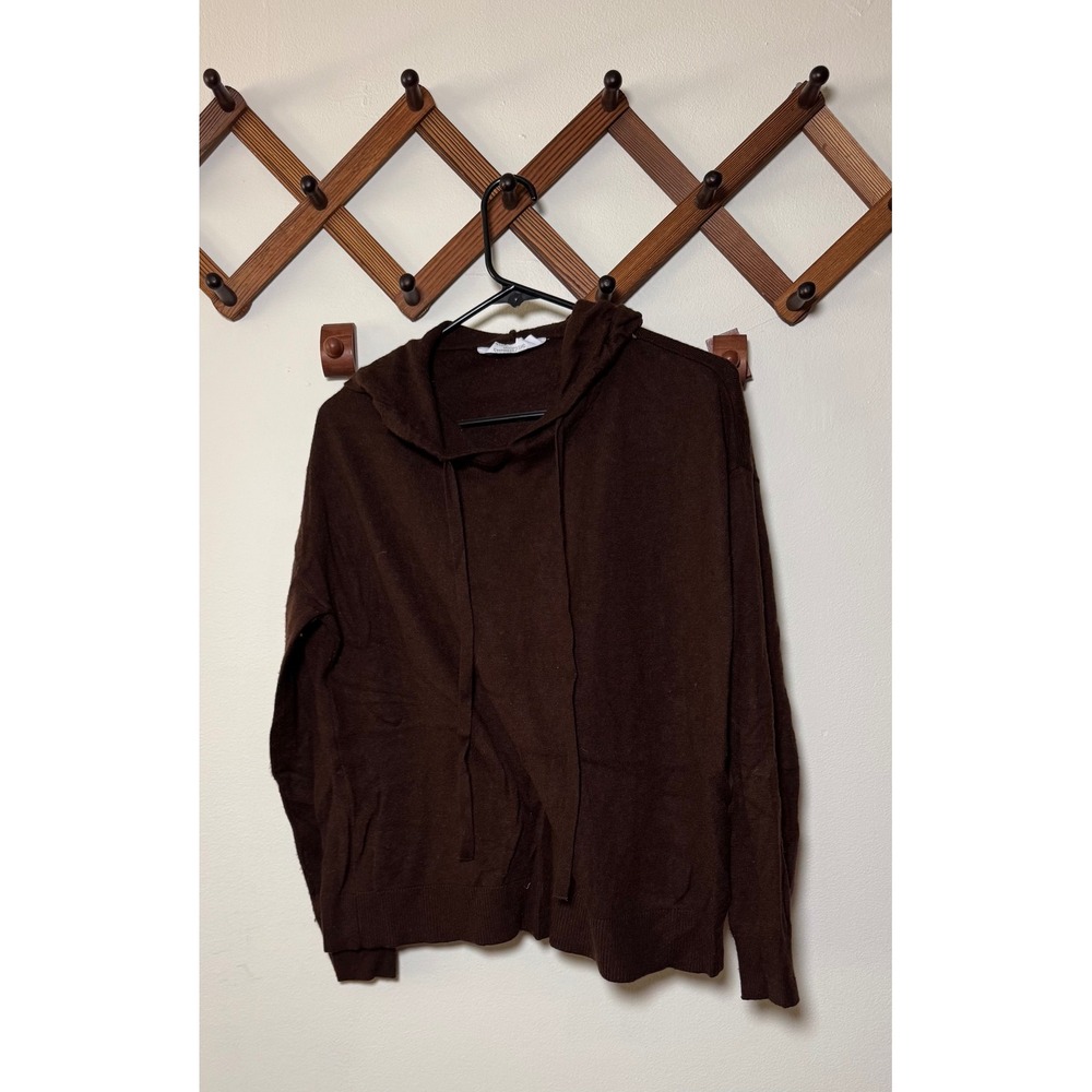 Cashmere Blend Hoodie Womens Medium Brown Knit Pullover Long Sleeve Sweater - Picture 1 of 3